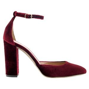 J. Crew Collection Lena Burgundy Velvet Ankle Strap Heels
